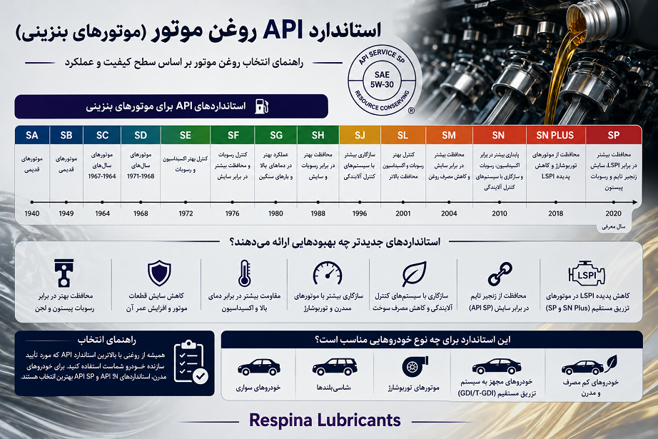 استاندارد روغن موتور API برای موتور بنزینی