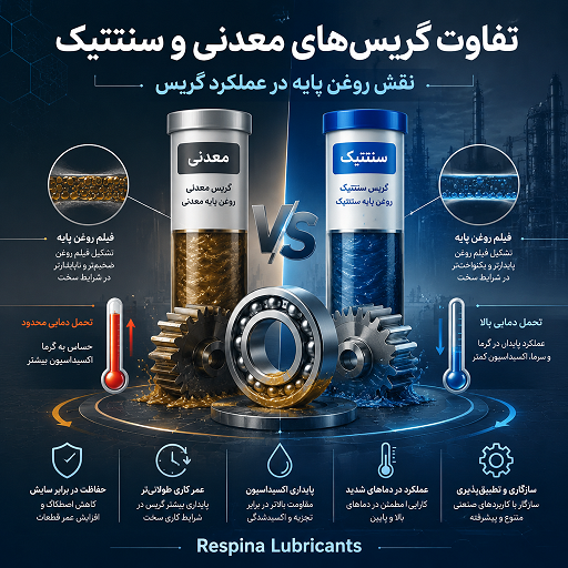 تفاوت گریسهای معدنی و سنتتیک؛ نقش روغن پایه در عملکرد گریس